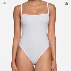 SKIMS Gray Bodysuit with Pink Trim NWT